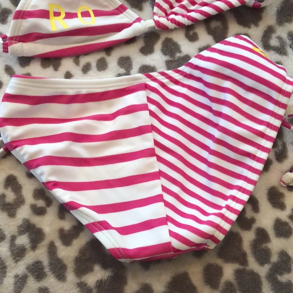 Roxy Girls Triangle String Bikini in Raspberry Pink Stripe Size 5